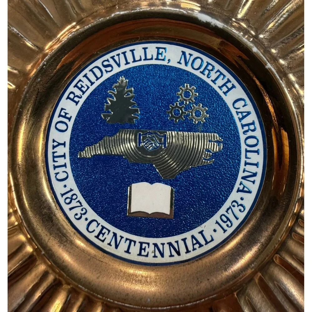 Jim Beam Reidsville NC Centennial Decanter 1873-1973 Blue Gold Vintage Ceramic